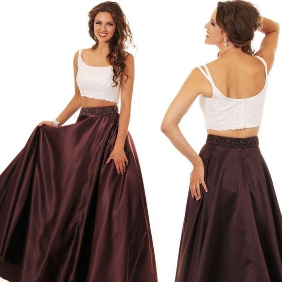 NWT Vivi Ta Ivory & Chocolate 2 Piece Gown, Style # VT2056, Sz 4 - Picture 1 of 12